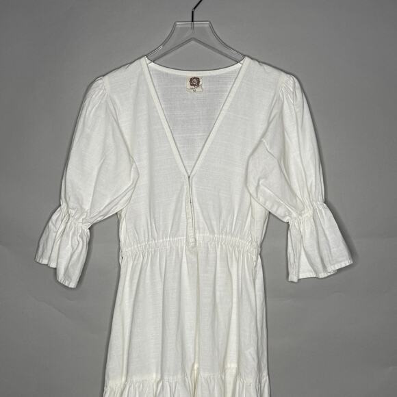 Bali Elf Handmade M White Peony Midi Dress 100% Cotton *flaw - Picture 5 of 9